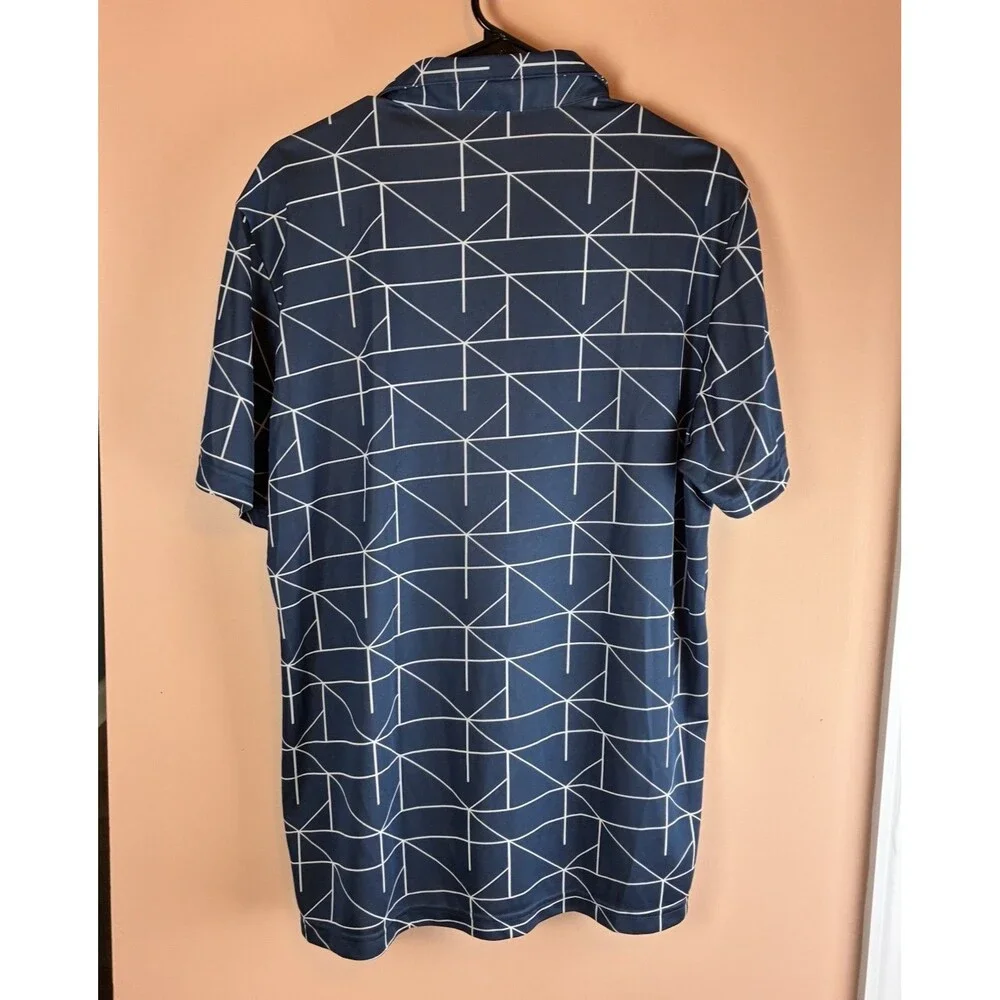 Adidas Performance Polo Shirt Mens Short Sleeve Navy Blue Geometric Size Large
